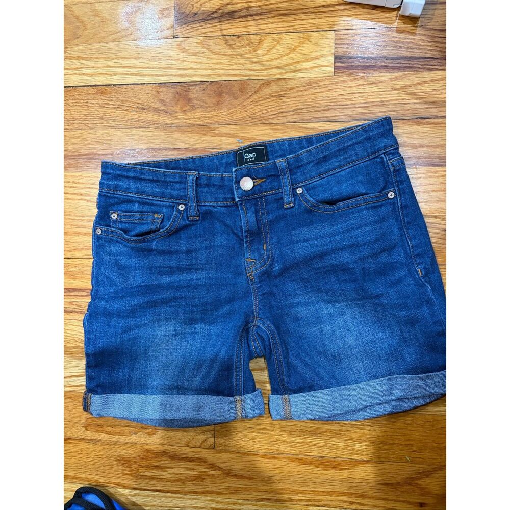 GAP 1969 Real Straight Dark Denim Cuffed Jean Shorts 5" inseam Size 0
